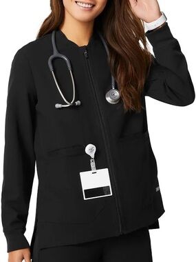 Figs Women's Black Zip-Front Utility Medical Jacket
